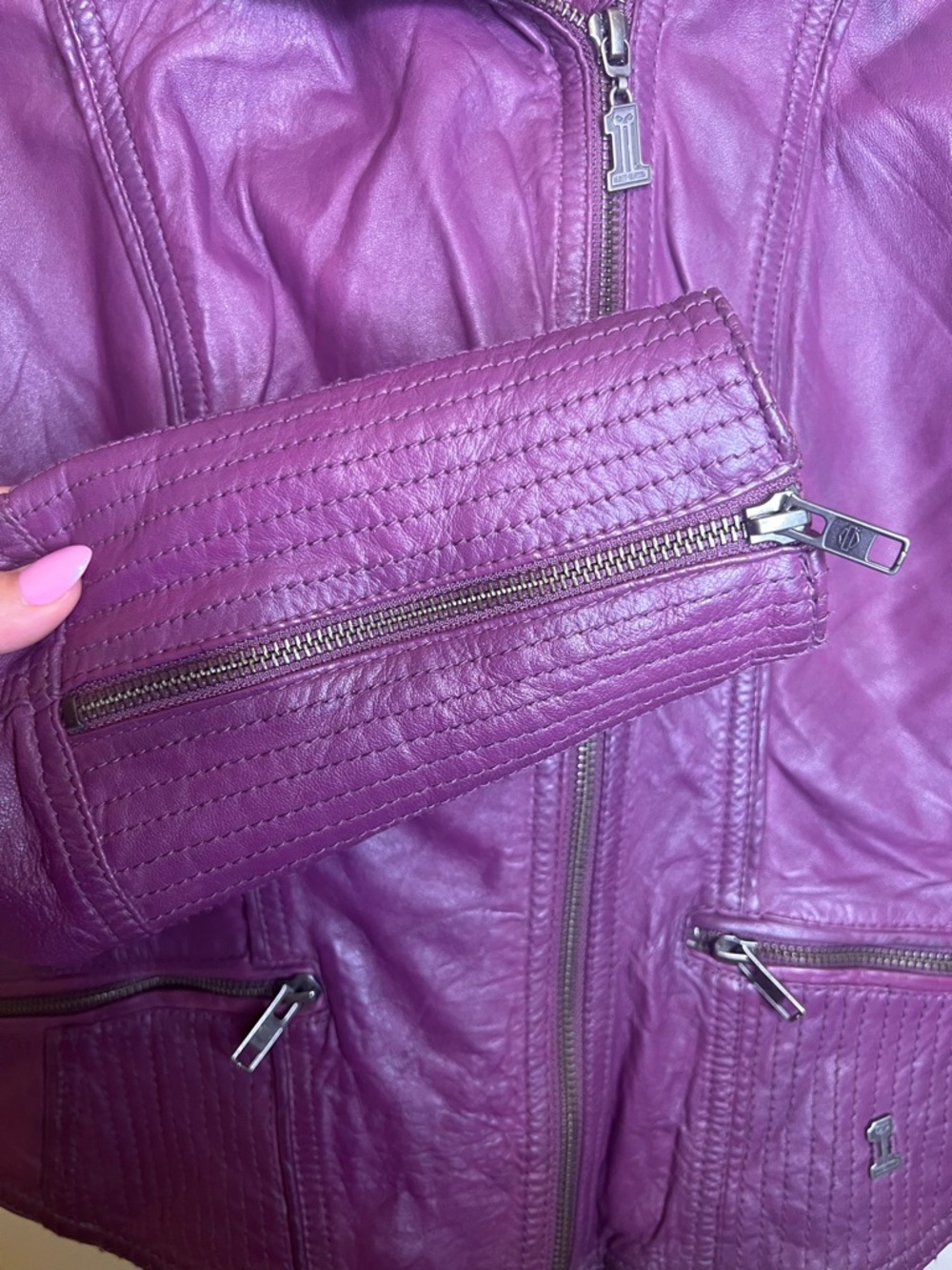 Harley Davidson‎ Purple Leather Moto Jacket Studded Small - Picture 8 of 16